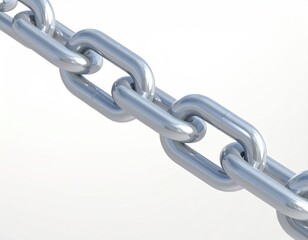 Interlocked metal chain links on white