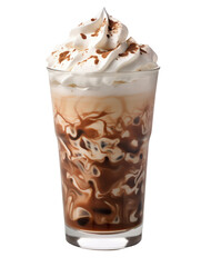 Iced coffee drink with whipped cream isolated on transparent background
