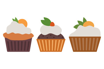 Three Cupcakes with Frosting Illustration