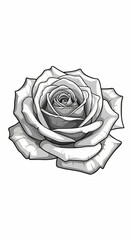 Detailed Monochrome Rose Illustration with Intricate Petal Layers and Shading.