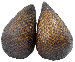 Two Touching Salak, Snake Fruit, with Scaly Skin in Transparent Background