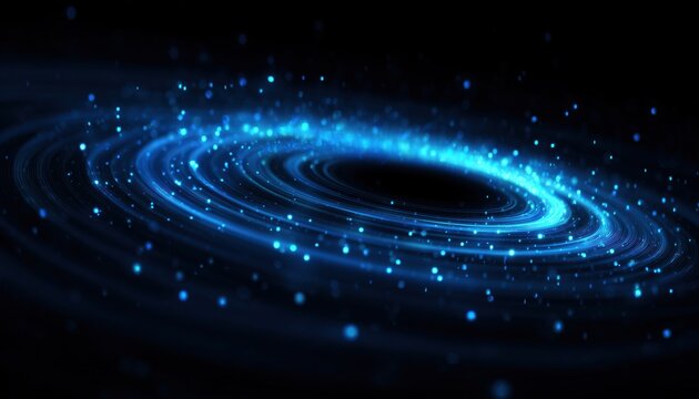 Blue Speed Lights Creating Round Disk Shape Or Light Path In Abstract Space, Digital Technology Cover With Movement And Form.