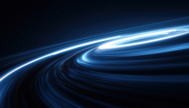 Blue Speed Lights Create Circular Disk Shapes Or Light Pathways Through Space In A Digital Tech Cover Design Capturing Movement.