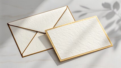 Elegant Textured Greeting Card with Matching Envelope and Subtle Gold Accents in Clean Minimal Stationery Arrangement