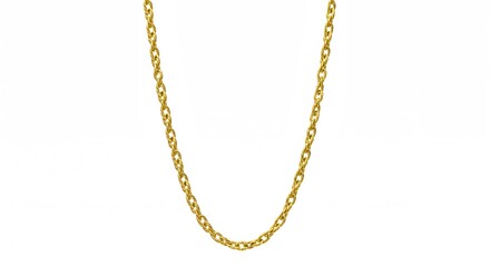 Golden twisted-rope chain isolated on a white background, hanging vertically