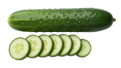 Cucumber bunch with evenly sliced pieces On White