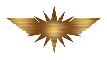 Golden winged starburst emblem with metallic texture, radiating lines and symmetrical wings, symbolizing achievement, honor, and prestige, suitable for awards or recognition designs