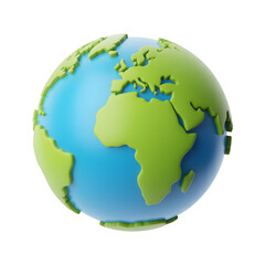Naklejka premium 3D globe of the Earth rendered with green continents and blue oceans isolated on white background