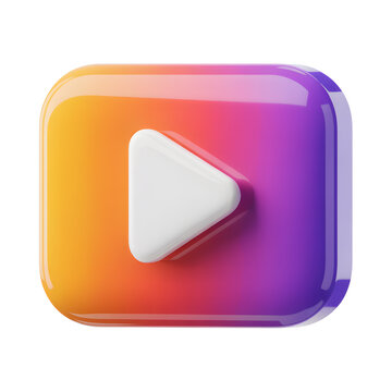 Play button icon 3D rendering colorful gradient design element for social media and app interfaces
