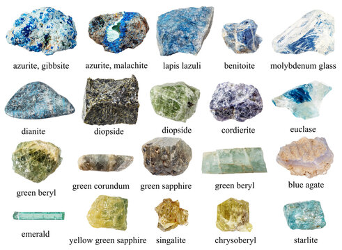 blue and green natural mineral with names cutout
