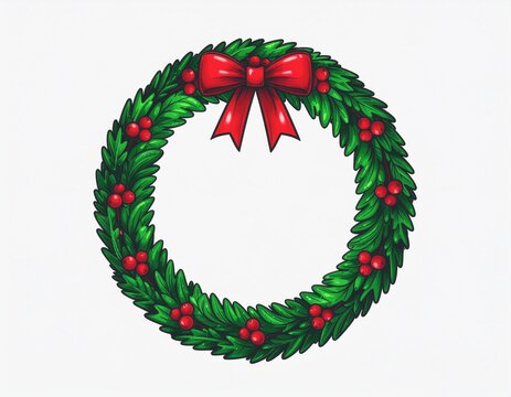christmas wreath with red ribbon