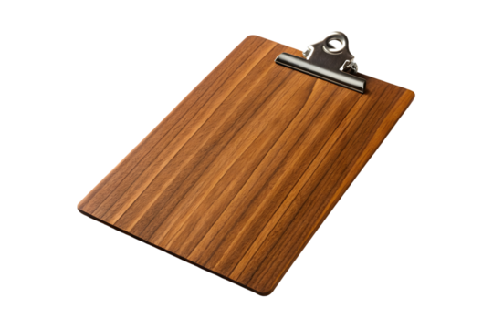 Classic Wooden Clipboard with Metal Clip for Office and Document Use Isolated on Transparent Background
