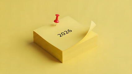 Vision 2026: A solitary note, pinned atop a stack, displays the year 2026, marking a moment of anticipation, a glimpse into the future.