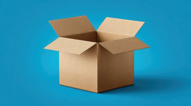 Open cardboard box on blue background