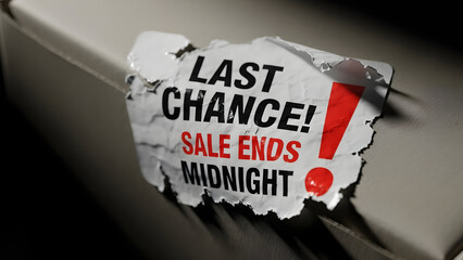 Last Chance Sale Notice: A distressed and eye-catching Last Chance! sale sticker with an exclamation mark, signaling the urgency of time and sale closure.