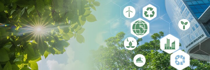 Digital composite image illustrating environmental sustainability concepts with green technology and nature's vitality