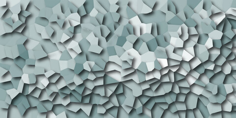 Abstract geometric mosaic with cool blue and grey polygonal shapes casting distinct shadows, creating a textured, layered effect with a modern and sophisticated visual appeal