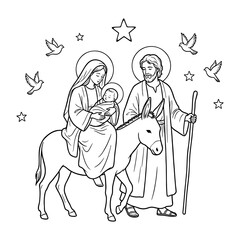Holy Family Flight into Egypt Coloring Page