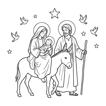 holy family riding donkey black and white clip art preview