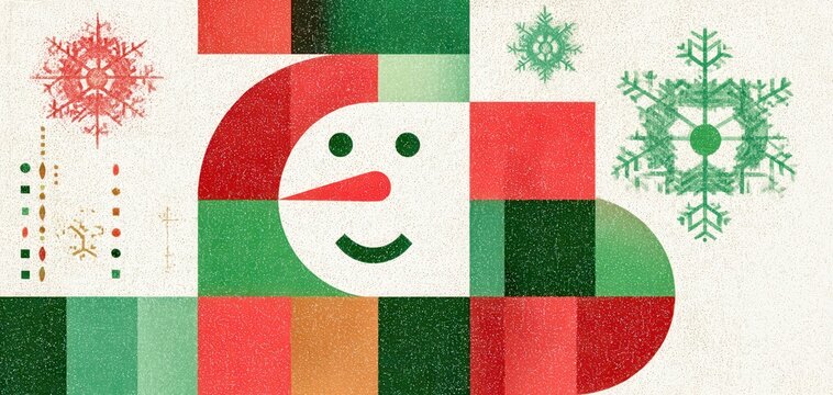Modern geometric art featuring a cheerful snowman for Christmas celebration Generative AI