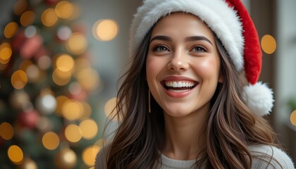 happy woman in santa hat