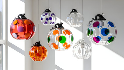 Colorful hand blown glass pumpkins for festive fall decoration