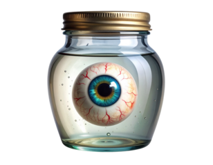  Horror-Themed Eyeball Jar with Floating Organ Detail, isolated on a transparent background.