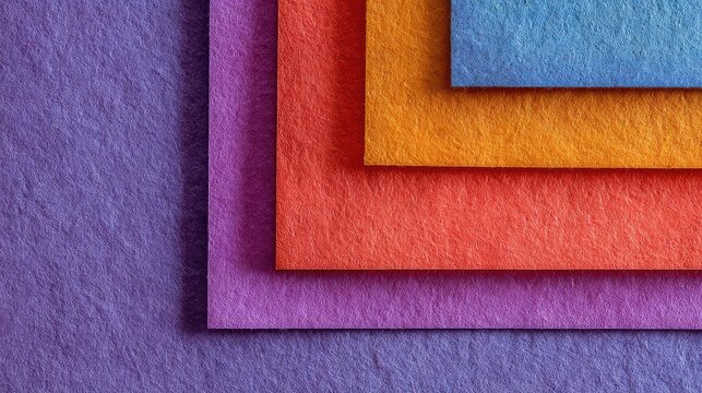 Vibrant Layers of Colored Craft Paper in Bright Hues for Creative Projects and Art Activities, Showcasing Textures of Purple, Orange, Red, and Blue Materials