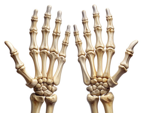 Realistic Skeleton Hands in Open Palm Position, isolated on a transparent background