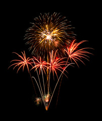 Colorful firework sparkling on black background for celebration and anniversary