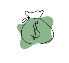 Single line drawing of dollar money bag.white background.Single line drawing of money bag. Money saving and investment single line art.vector illustration editable