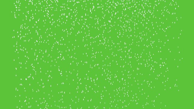 Lots of raindrops falling on green screen
