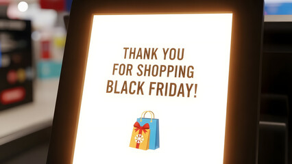 Black Friday shopping sign: A sign says thank you for shopping on Black Friday, a message of gratitude during a time of intense consumerism.