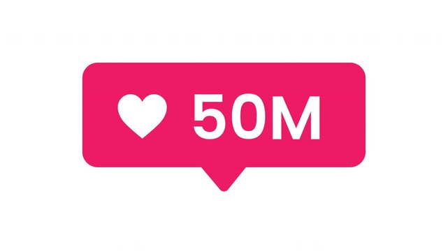 Intense massive like counter animation rising from one to one million showcasing dramatic heart pop effects blended with smooth cinematic UI motion prores alpha channel 4k 60fps