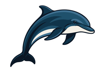 A dynamic illustration of a playful dolphin leaping joyfully from the ocean water with a white background for easy integration into designs