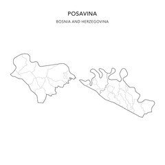 Vector Map of Posavina Canton (Županija Posavska, Posavski Kanton) with Settlements (Naselja), Cities and Municipalities - FBiH, Bosnia and Herzegovina - 2025