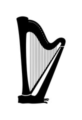 Elegant black harp silhouette for music lovers, classical concerts, and Irish heritage designs