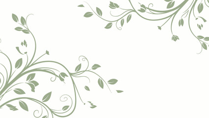 Elegant green swirling vines and leaves forming a decorative floral border on a clean white background.
