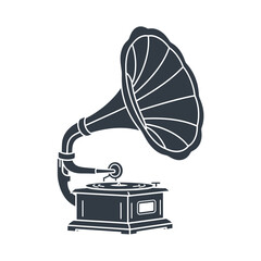 Vintage Gramophone Silhouette – Retro Music Player Vector Illustration