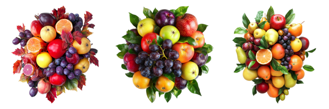 A vibrant collection of fresh fruit bouquets, showcasing the natural beauty and variety of seasonal produce. A perfect visual representation of health, freshness, and deliciousness