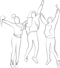 One continuous line drawing on white isolated background. Minimalism linear illustration. friends, student, woman, teenage, person, girl, summer, friendship, happiness, happy