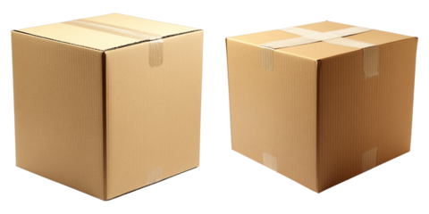 Two cardboard boxes, one facing the camera, perfect for packaging and shipping goods