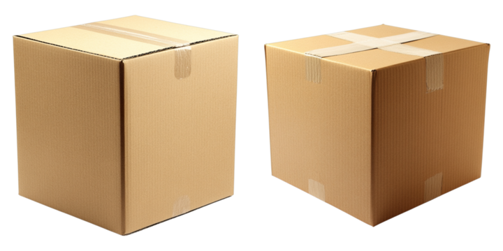 Two cardboard boxes, one facing the camera, perfect for packaging and shipping goods