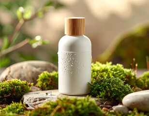 Nurturing skincare routine nature's oasis ceramic bottle eco-friendly environment close-up view ceramic skincare bottle