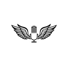 Fototapeta premium Podcast microphone with wings soars with sound