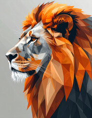 Cubist lion portrait abstract art style digital illustration modern environment side view bold conceptual design