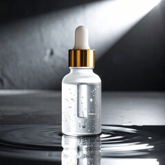 Applying glass dropper serum beauty studio product showcase minimalist setting close-up skincare innovation