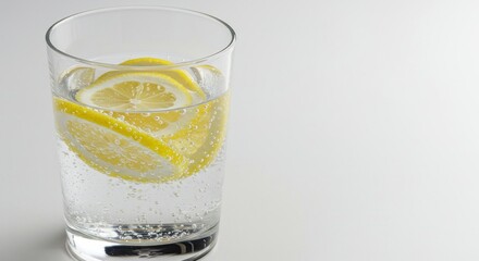 Glass of water with lemon slices isolated on white background refreshment concept