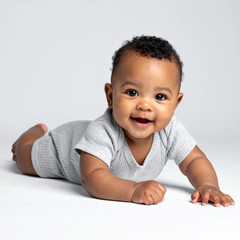 Crawling Baby Fun Indoor Studio Portrait Photography Bright Environment Eye-Level View Joyful Exploration