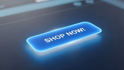 Shop Now: A glowing blue button beckons with the words SHOP NOW! on a sleek digital interface, inviting customers to explore and make purchases with ease.
